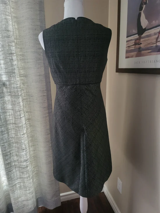 Anne Klein - Sleeveless Textured Fit & Flare Dress - Charcoal Grey/Black - Picture 5 of 5